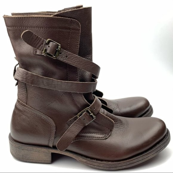 Diba Shoes - Dina true mid calf moto boots size 7 brown leather
